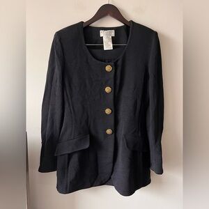St.John Collection Wool Black Jacket Blazer and Skirt SET with Gold Buttons - 10